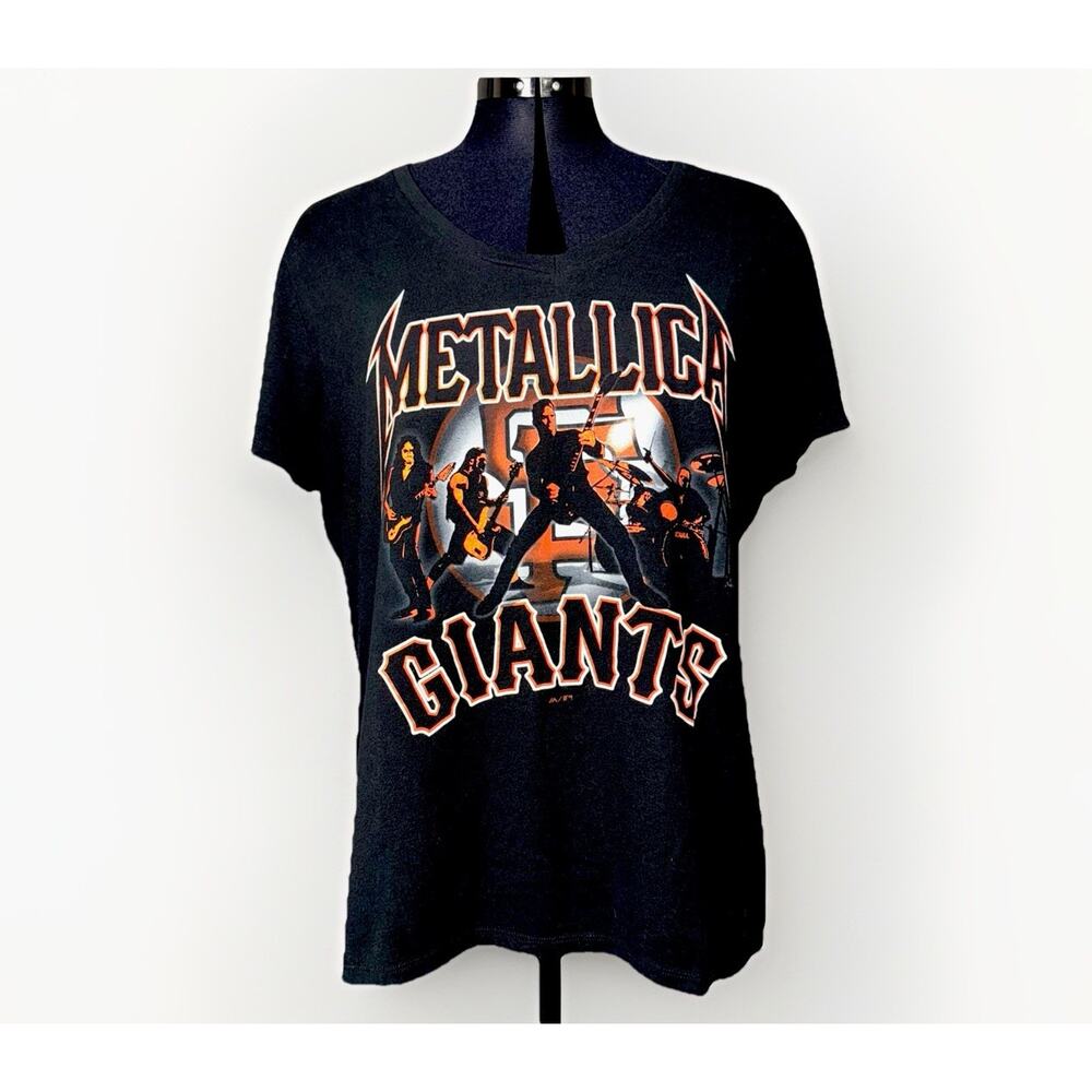 Metallica Night Giants Stadium Womens XL Black V-Neck Shirt Baseball Heavy Metal